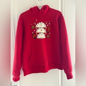 Aritzia Vibrant Red Hoodie with Cute Graphic in Size Large